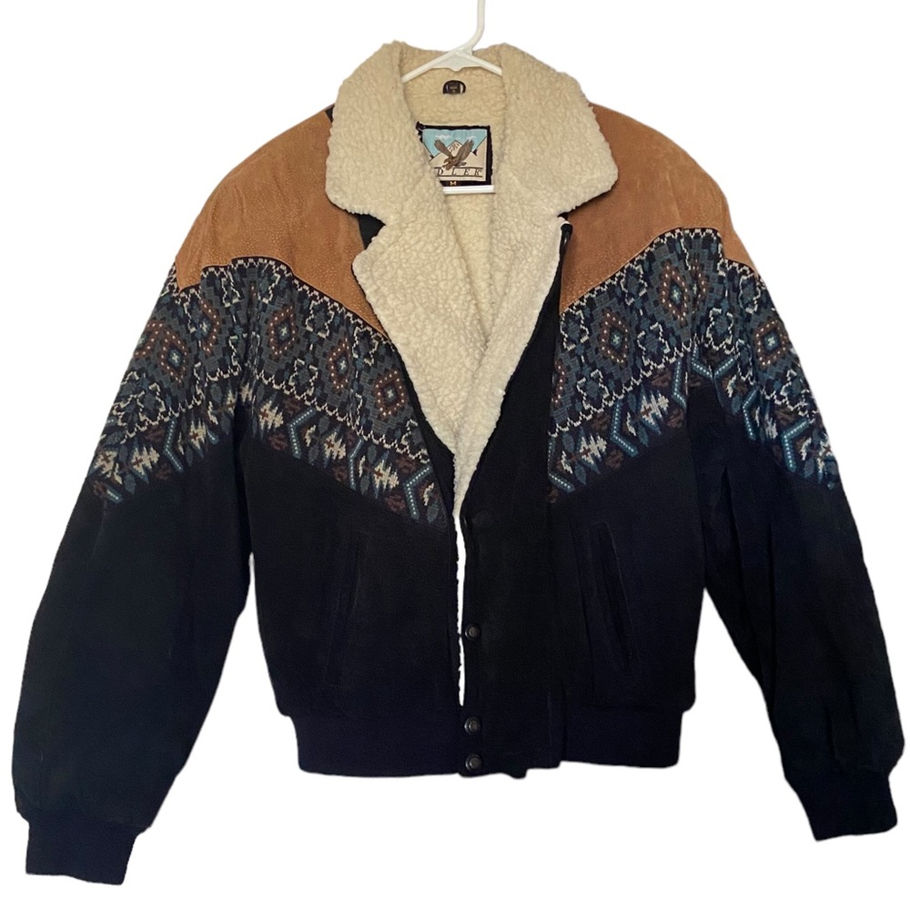 Vintage Adler Genuine Leather Sherpa Lined Button Up Jacket - Picture 1 of 7